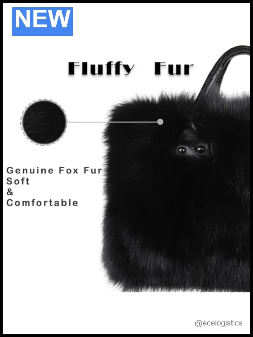 Genuine Fox Fur Shoulder Bag Leather Handbag Ladies Silver Fox Hobo Winter